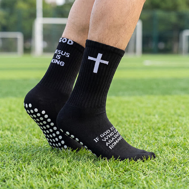 Christianartworkshop Calcetines deportivos antideslizantes con el inspirador texto "Jesús es Rey". - Negro y Dios - 10 pares - image 0