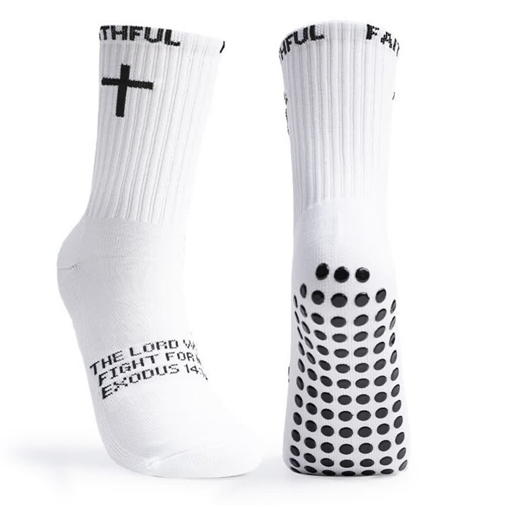Christianartworkshop Calcetines deportivos con texto bíblico y cruz en la parte delantera del pie con temática religiosa. - image 1
