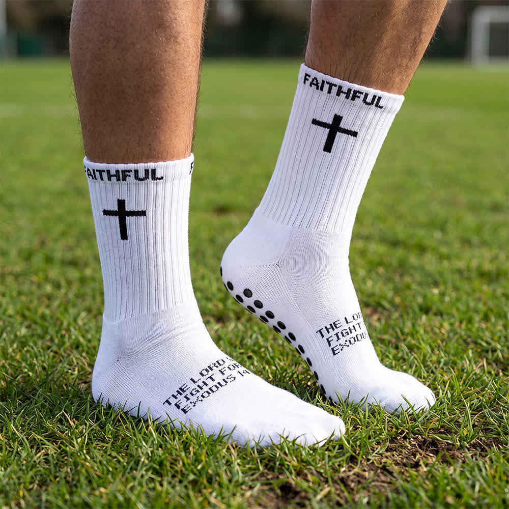 Christianartworkshop Calcetines deportivos con texto bíblico y cruz en la parte delantera del pie con temática religiosa. - Blanco y Éxodo - 10 pares - image 0