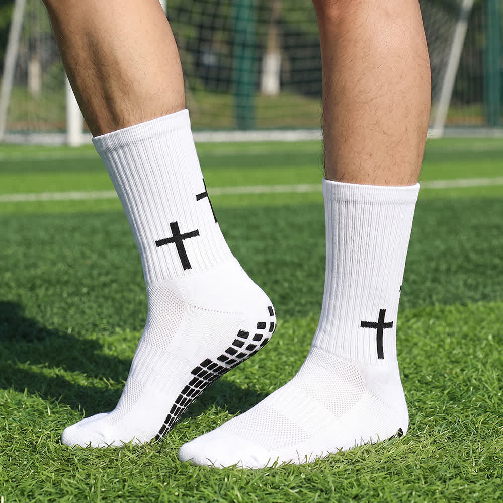 Christianartworkshop Calcetines deportivos con suela de tracción y diseño de múltiples cruces y eje vertical - Blanco - 10 pares - image 0