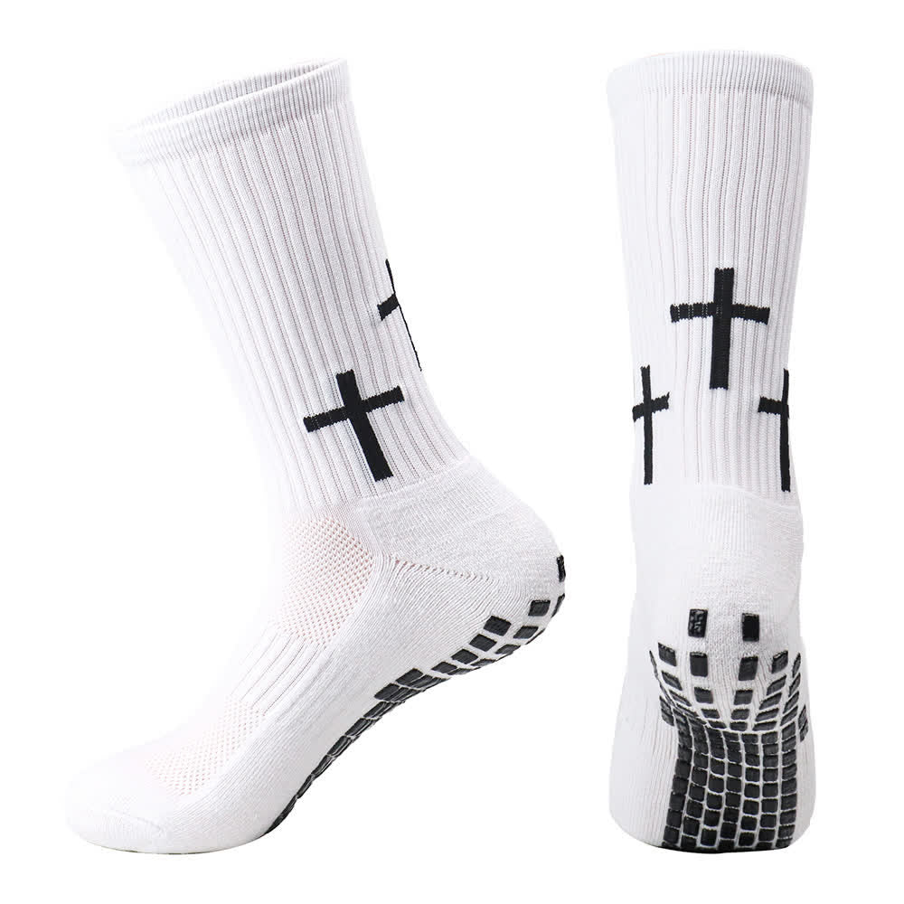 Christianartworkshop Calcetines deportivos con suela de tracción y diseño de múltiples cruces y eje vertical - image 1