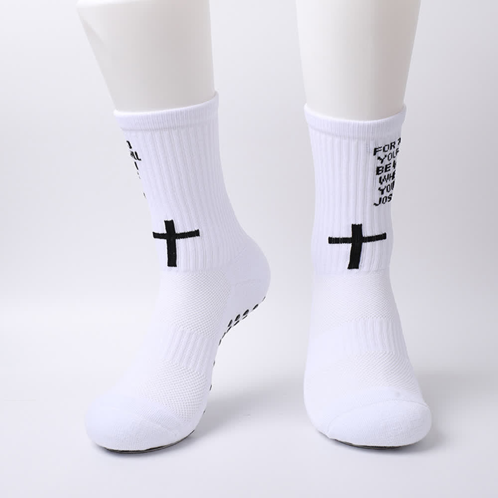 Christianartworkshop Calcetines deportivos de punto con cruz y la letra del versículo bíblico de Josué - image 2