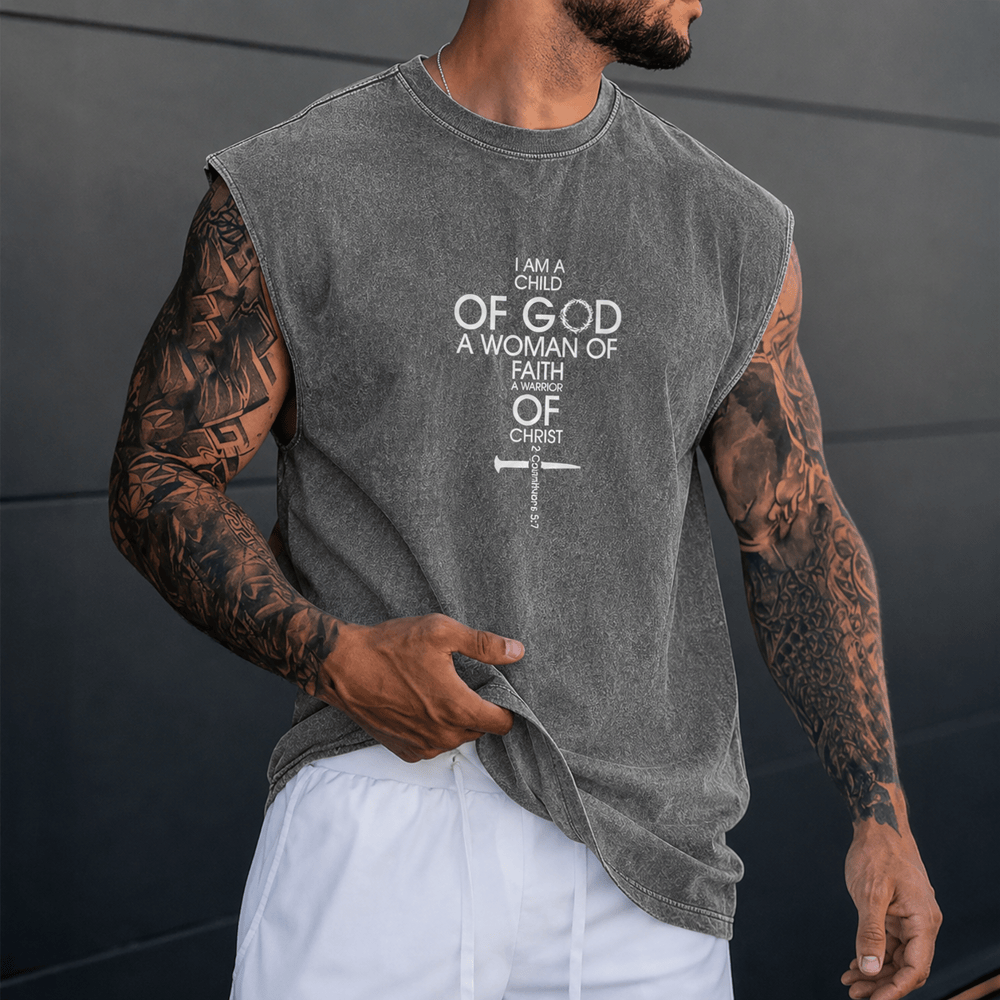 Christianartworkshop Camiseta sin mangas unisex lavada "Hija de Dios, Mujer de Fe" - image 0
