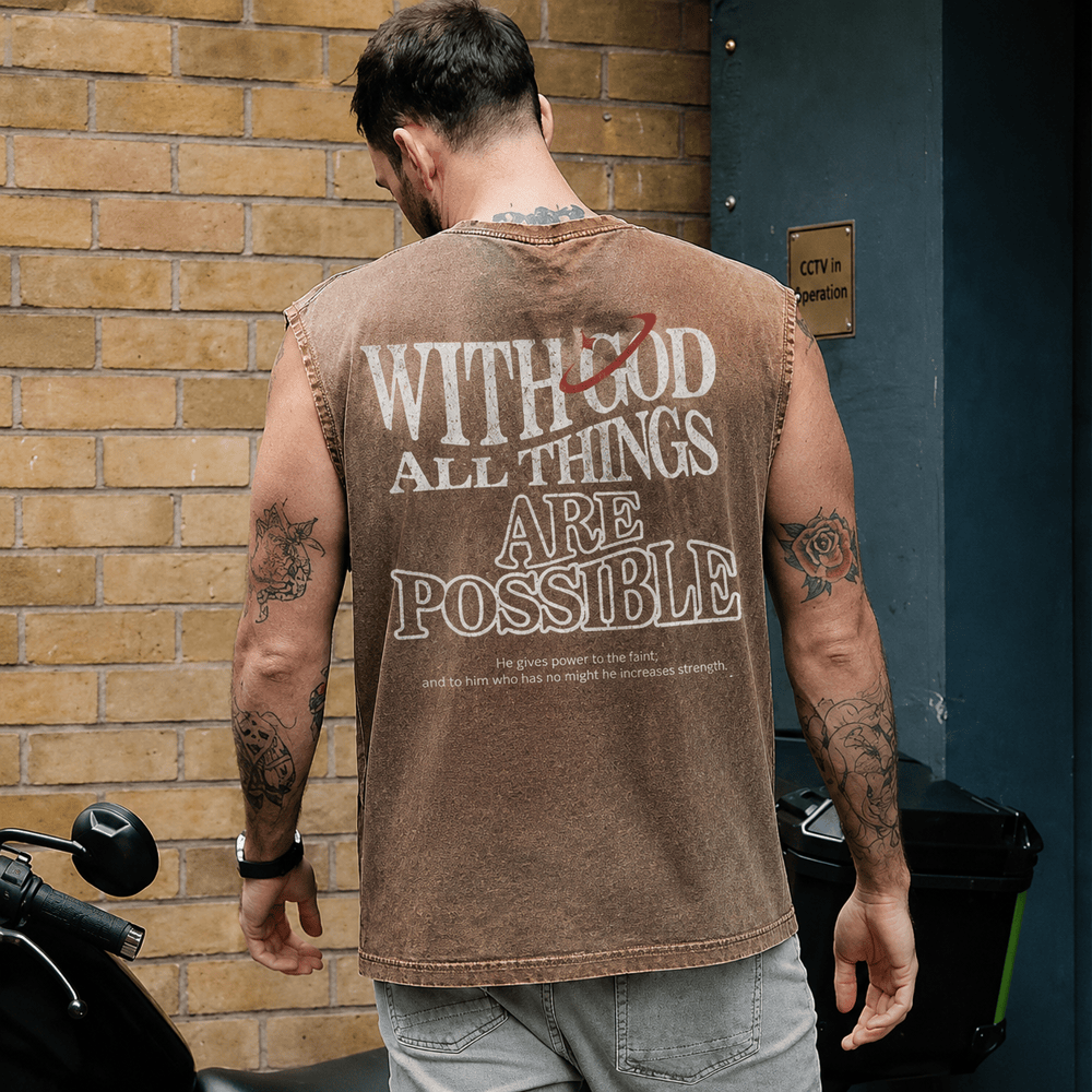 Christianartworkshop Camiseta sin mangas lavada con la frase "Con Dios todo es posible" - image 0