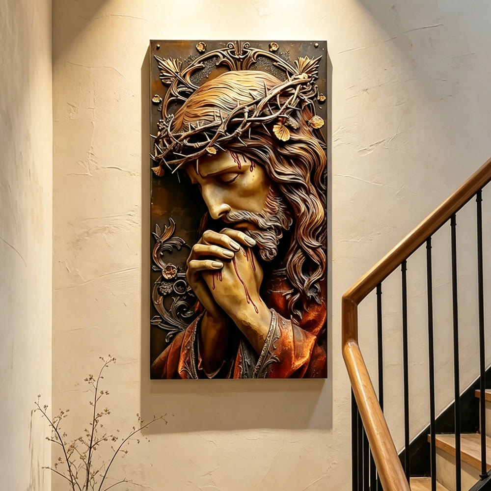 Christianartworkshop Lámina decorativa texturizada de Jesús en oración con corona de espinas: un símbolo diario de amor redentor y devoción. - image 1