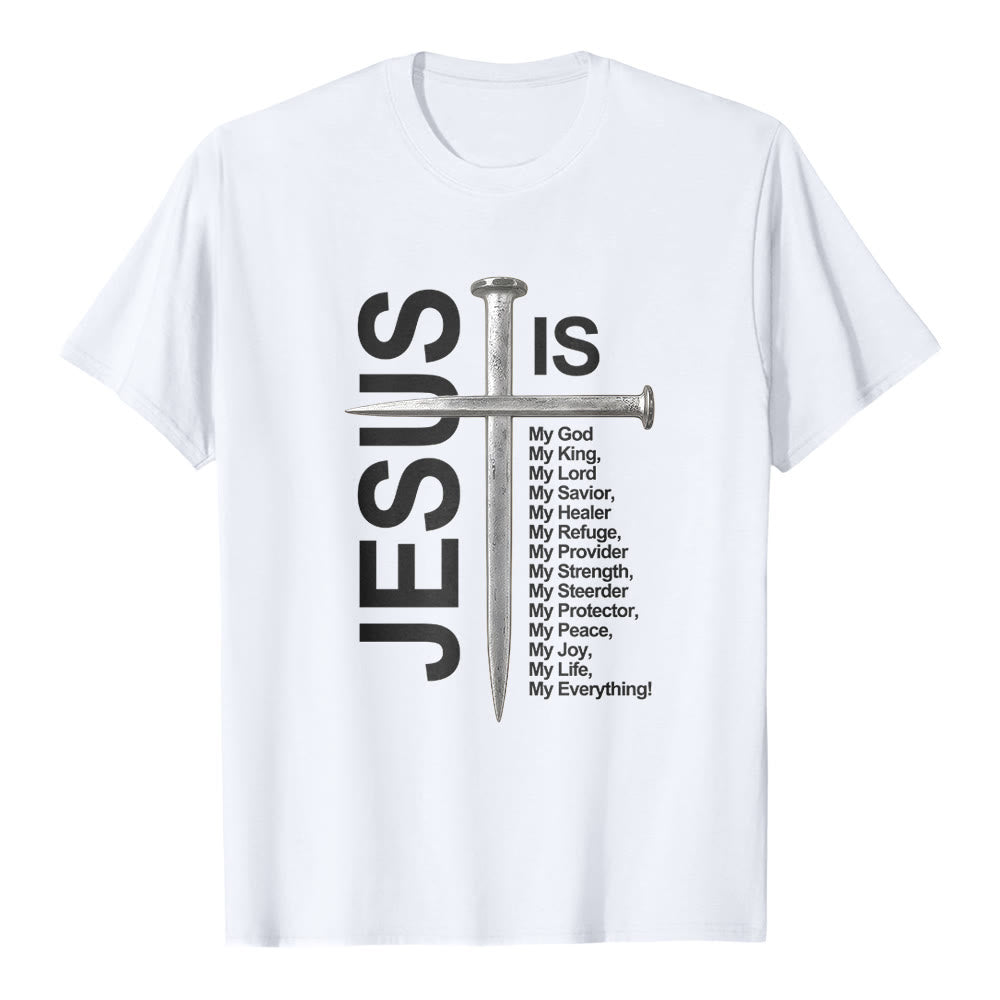 Christianartworkshop Camiseta de manga corta premium con cruz de clavos "Jesús es mi todo" - Blanco - 2XL - image 1