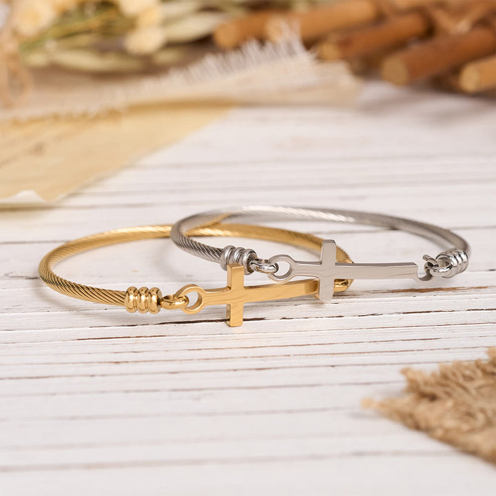 Christianartworkshop Brazalete de cable trenzado con cierre de barra cruzada pulida: un símbolo de gracia redentora sagrada. - image 1