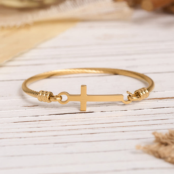 Christianartworkshop Brazalete de cable trenzado con cierre de barra cruzada pulida: un símbolo de gracia redentora sagrada. - image 3