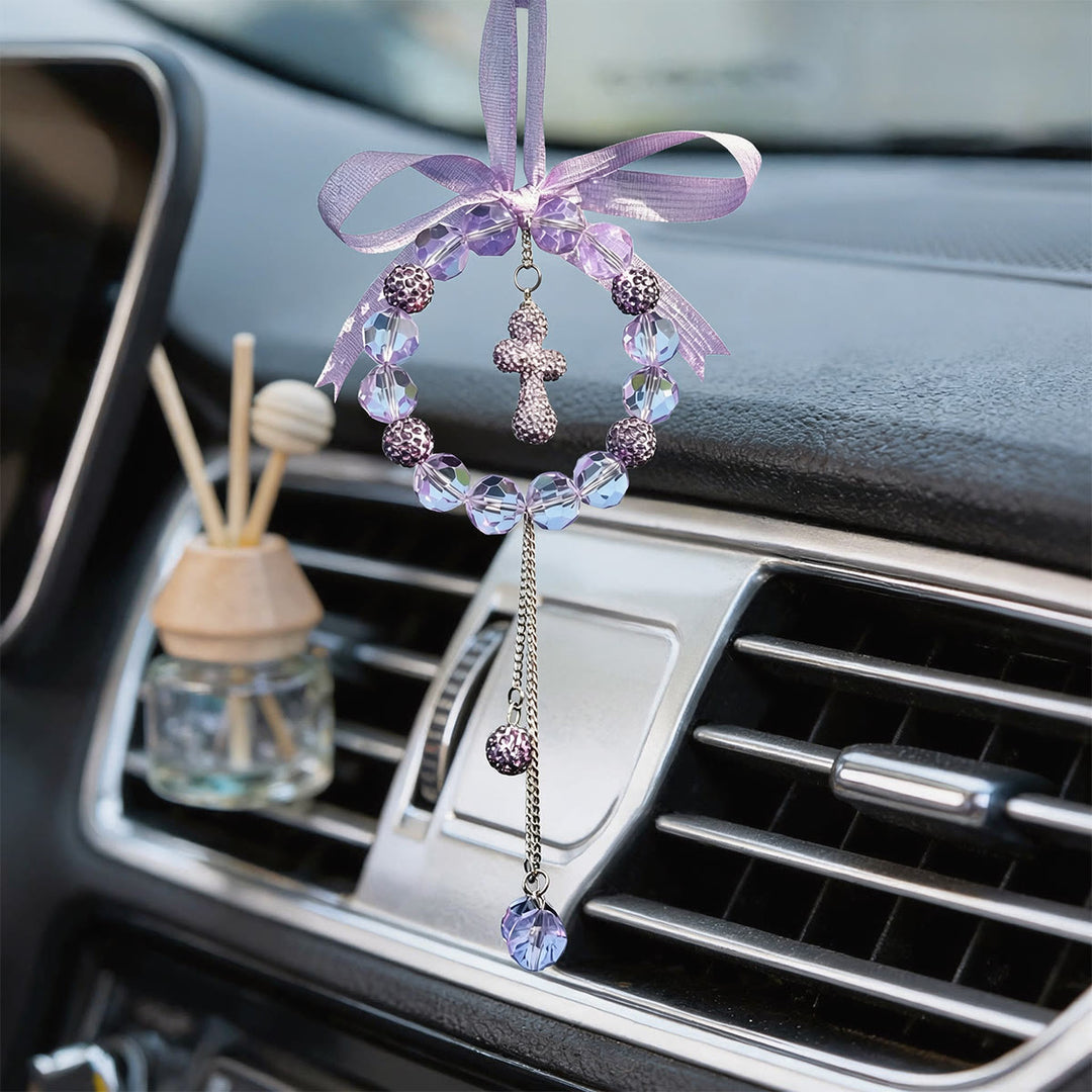 Christianartworkshop Colgante para coche con cruz de cristal adornada con un lazo: un símbolo de gracia protectora y fe en un viaje seguro. - image 4