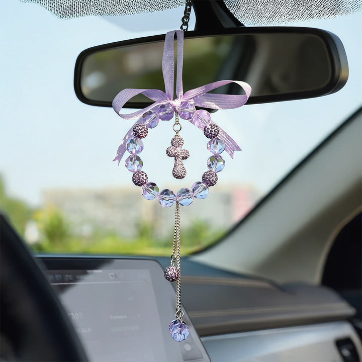 Christianartworkshop Colgante para coche con cruz de cristal adornada con un lazo: un símbolo de gracia protectora y fe en un viaje seguro. - image 2