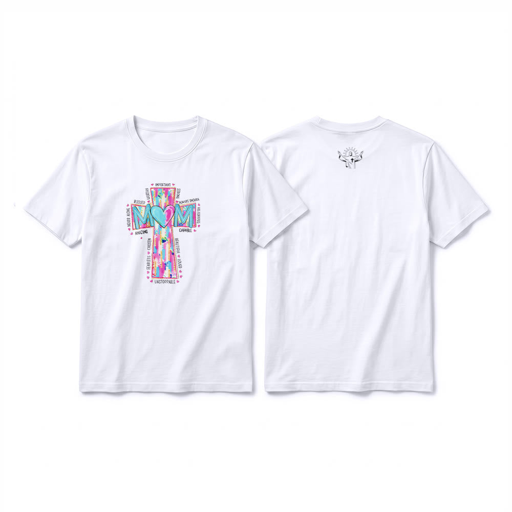 Christianartworkshop Camiseta de manga corta premium con estampado frontal de cruz para mamás. - Blanco - 2XL - image 1