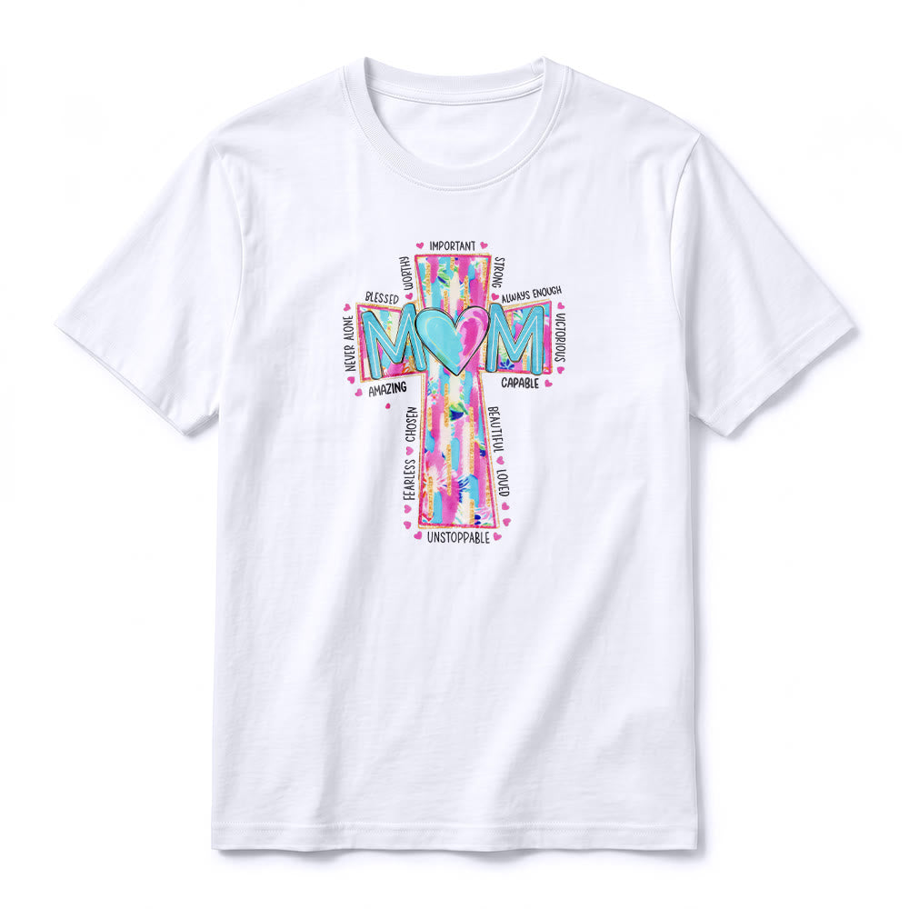 Christianartworkshop Camiseta de manga corta premium con estampado frontal de cruz para mamás. - image 2