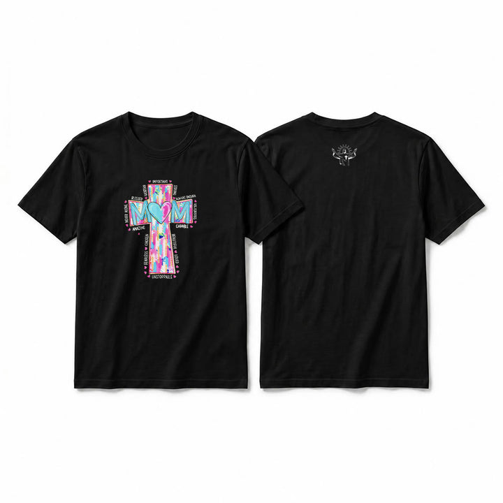 Christianartworkshop Camiseta de manga corta premium con estampado frontal de cruz para mamás. - Negro - 2XL - image 4