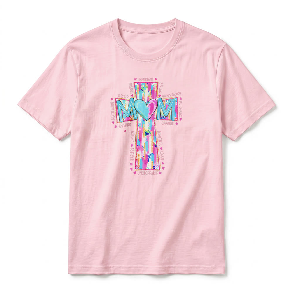 Christianartworkshop Camiseta de manga corta premium con estampado frontal de cruz para mamás. - image 8
