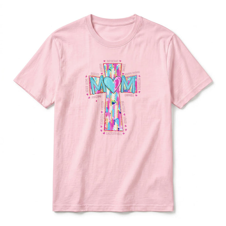 Christianartworkshop Camiseta de manga corta premium con estampado frontal de cruz para mamás. - image 8