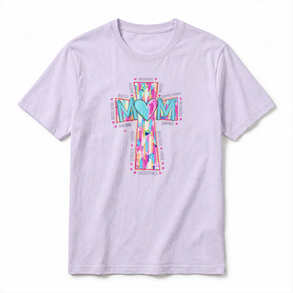 Christianartworkshop Camiseta de manga corta premium con estampado frontal de cruz para mamás. - image 14