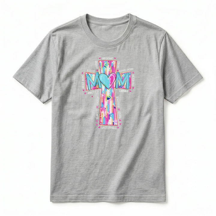 Christianartworkshop Camiseta de manga corta premium con estampado frontal de cruz para mamás. - image 17
