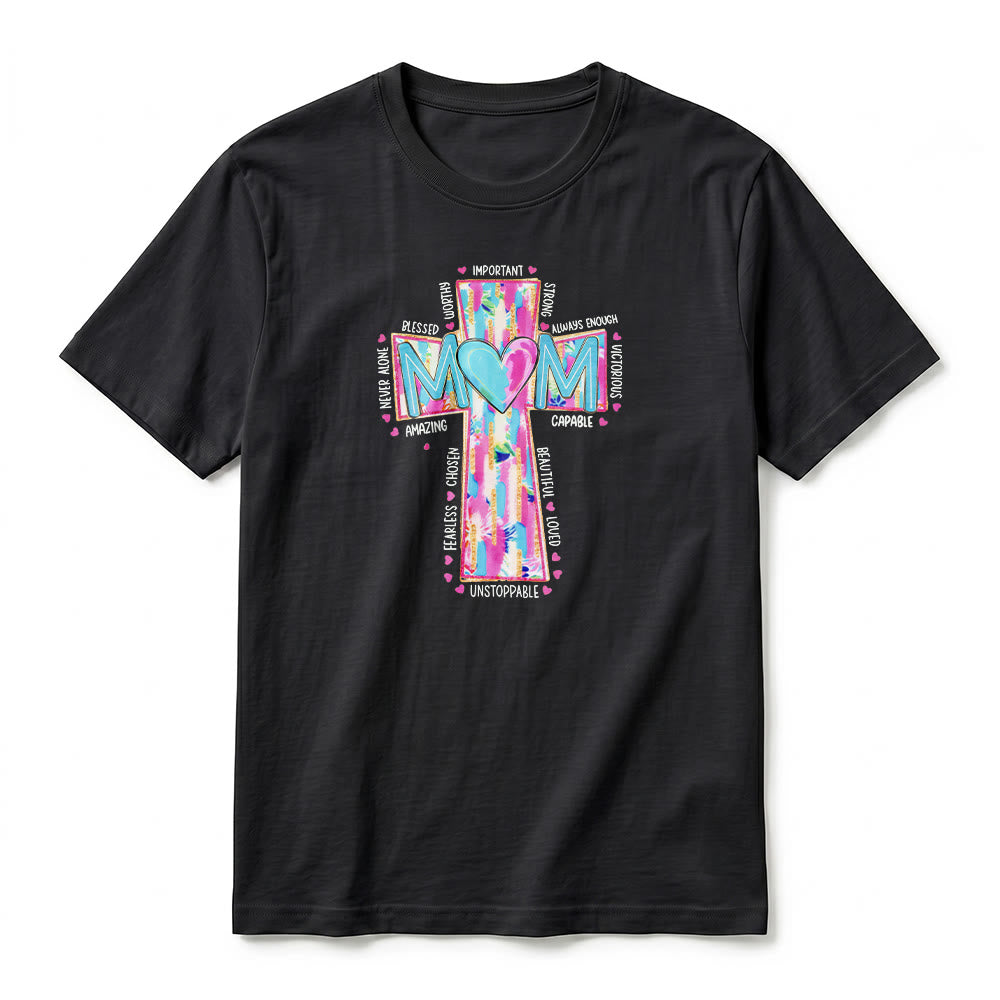 Christianartworkshop Camiseta de manga corta premium con estampado frontal de cruz para mamás. - image 5