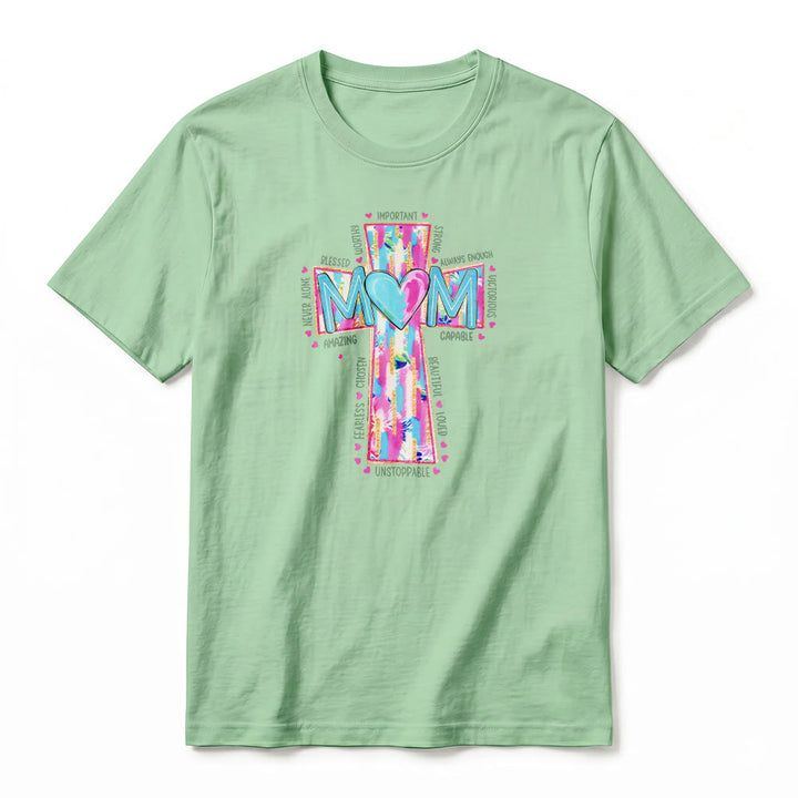 Christianartworkshop Camiseta de manga corta premium con estampado frontal de cruz para mamás. - image 23