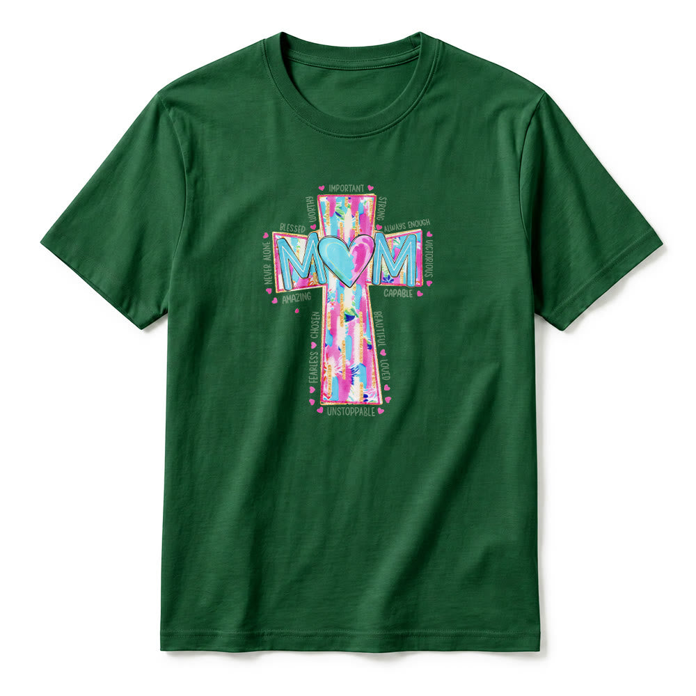 Christianartworkshop Camiseta de manga corta premium con estampado frontal de cruz para mamás. - image 26