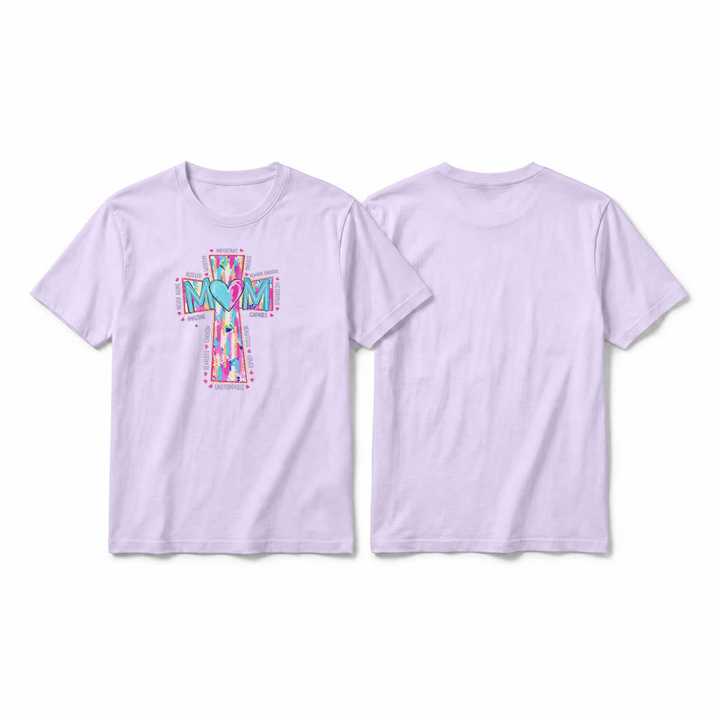 Christianartworkshop Camiseta de manga corta premium con estampado frontal de cruz para mamás. - Púrpura - 2XL - image 13