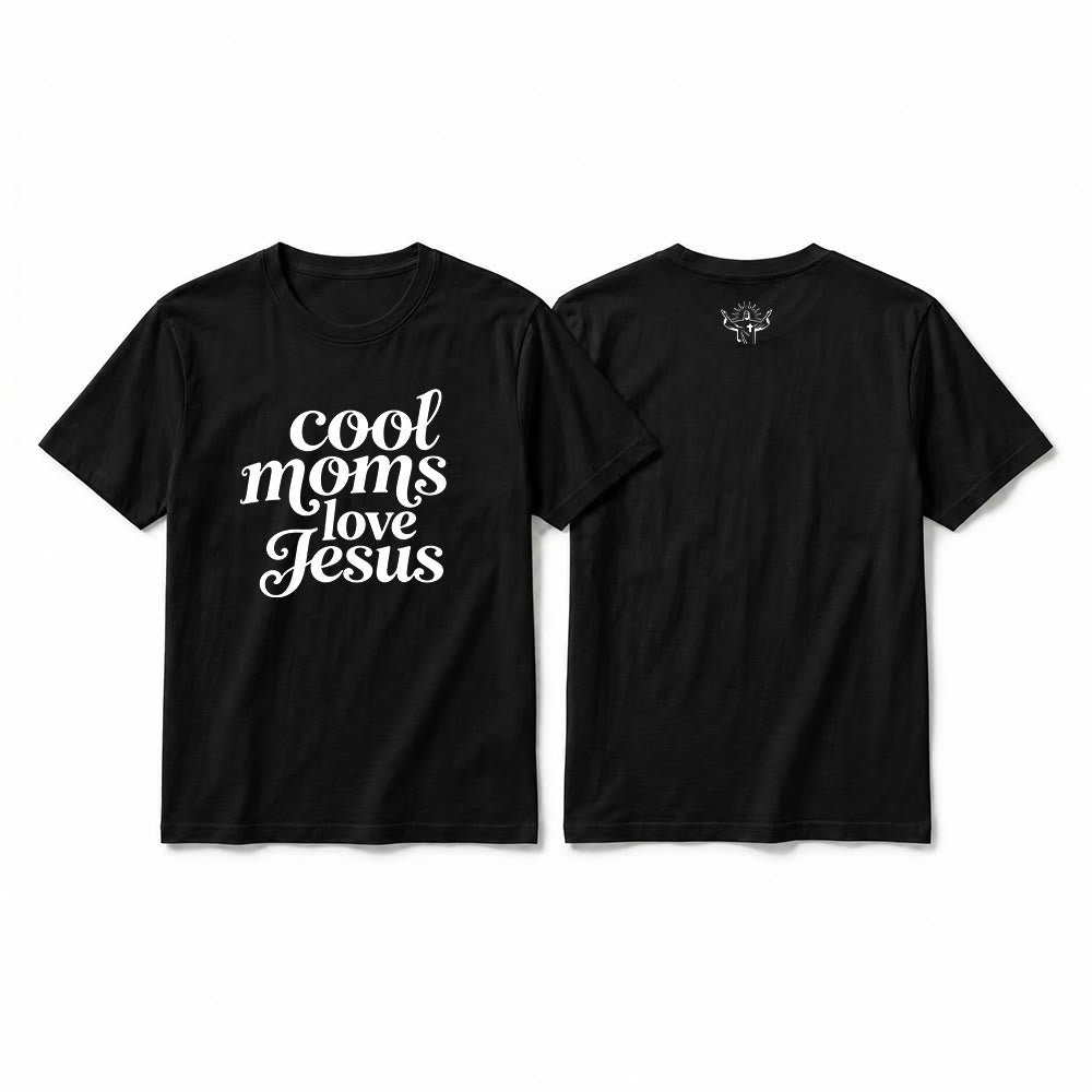 Christianartworkshop Camiseta de manga corta premium con estampado frontal y trasero "Las mamás geniales aman a Jesús" - Negro - 2XL - image 1