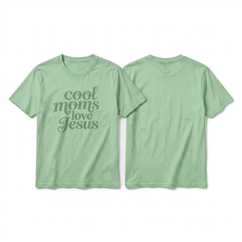 Christianartworkshop Camiseta de manga corta premium con estampado frontal y trasero "Las mamás geniales aman a Jesús" - Verde claro - 2XL - image 22