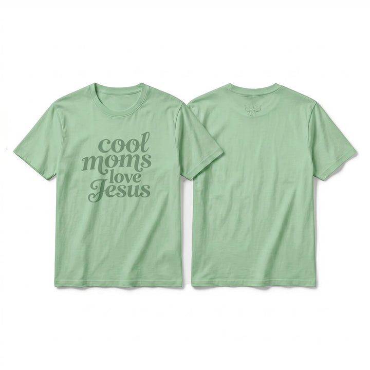 Christianartworkshop Camiseta de manga corta premium con estampado frontal y trasero "Las mamás geniales aman a Jesús" - Verde claro - 2XL - image 22