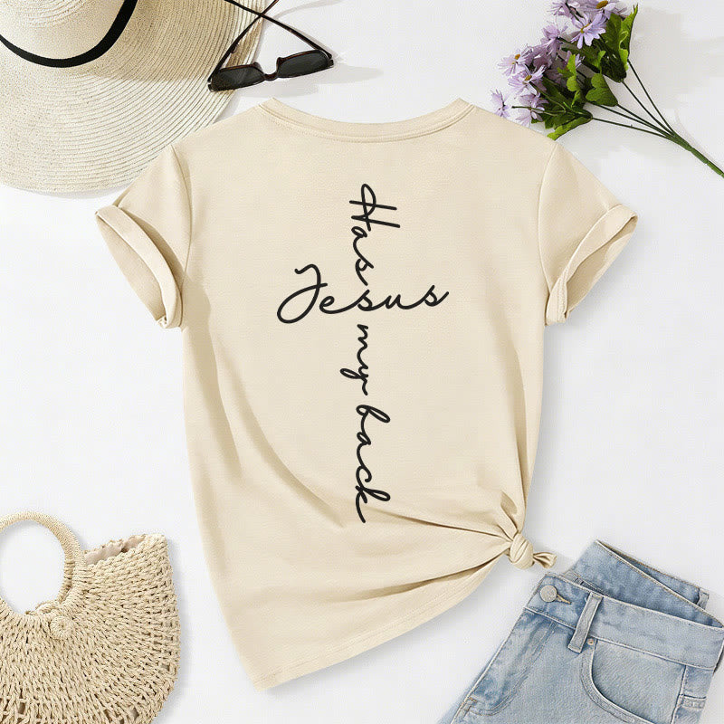 Christianartworkshop Camiseta informal con cuello en V y estampado delantero y trasero "Jesús me respalda" - image 16