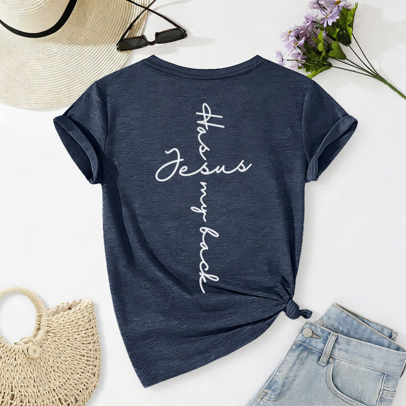 Christianartworkshop Camiseta informal con cuello en V y estampado delantero y trasero "Jesús me respalda" - image 64