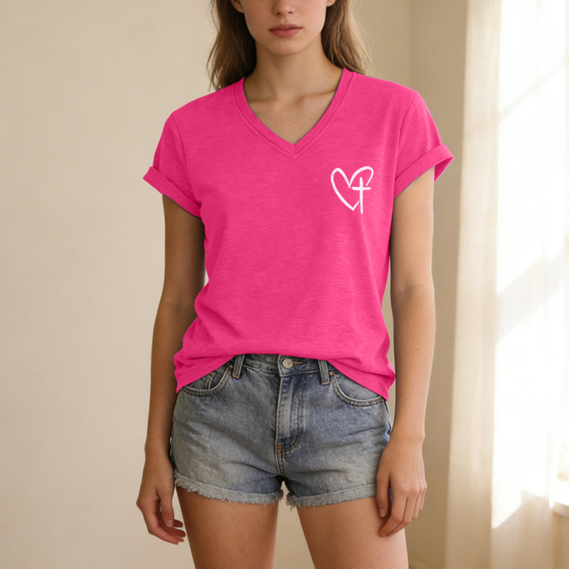 Christianartworkshop Camiseta informal con cuello en V y estampado delantero y trasero "Jesús me respalda" - image 75