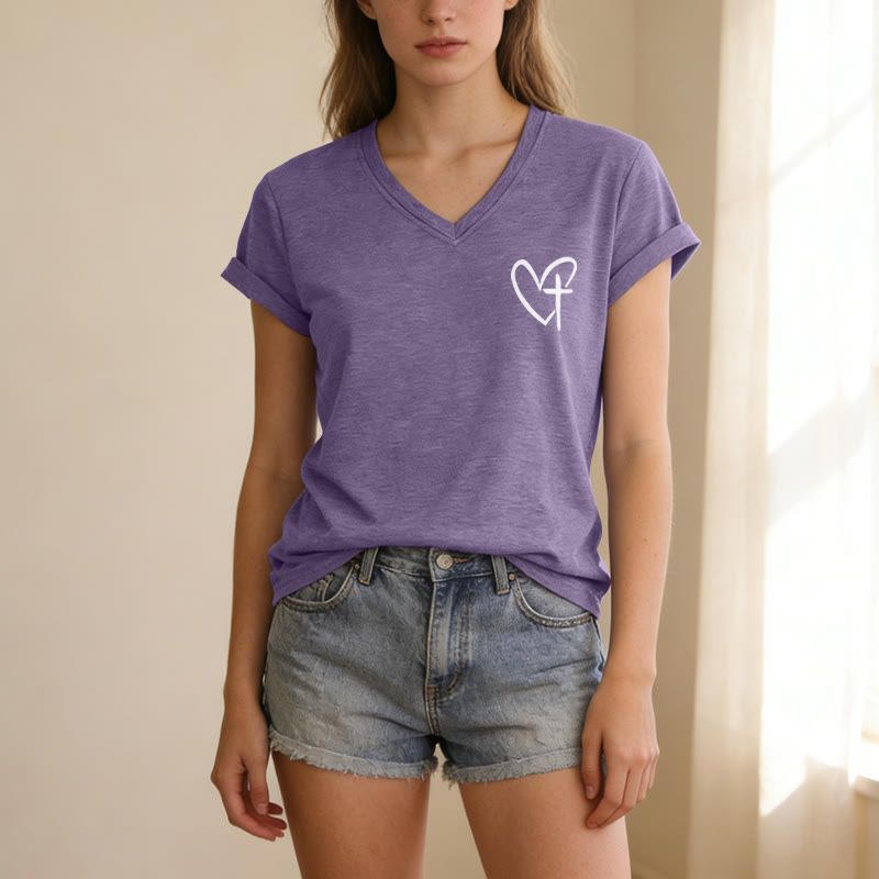 Christianartworkshop Camiseta informal con cuello en V y estampado delantero y trasero "Jesús me respalda" - image 57