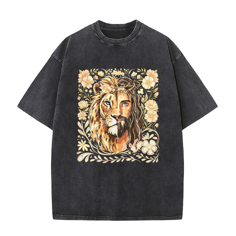 Christianartworkshop Camiseta unisex lavada con estampado floral del León de Judá y declaración de fe. - Negro - 5XL - image 2
