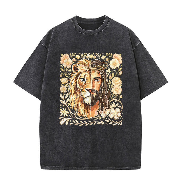 Christianartworkshop Camiseta unisex lavada con estampado floral del León de Judá y declaración de fe. - Negro - 5XL - image 2