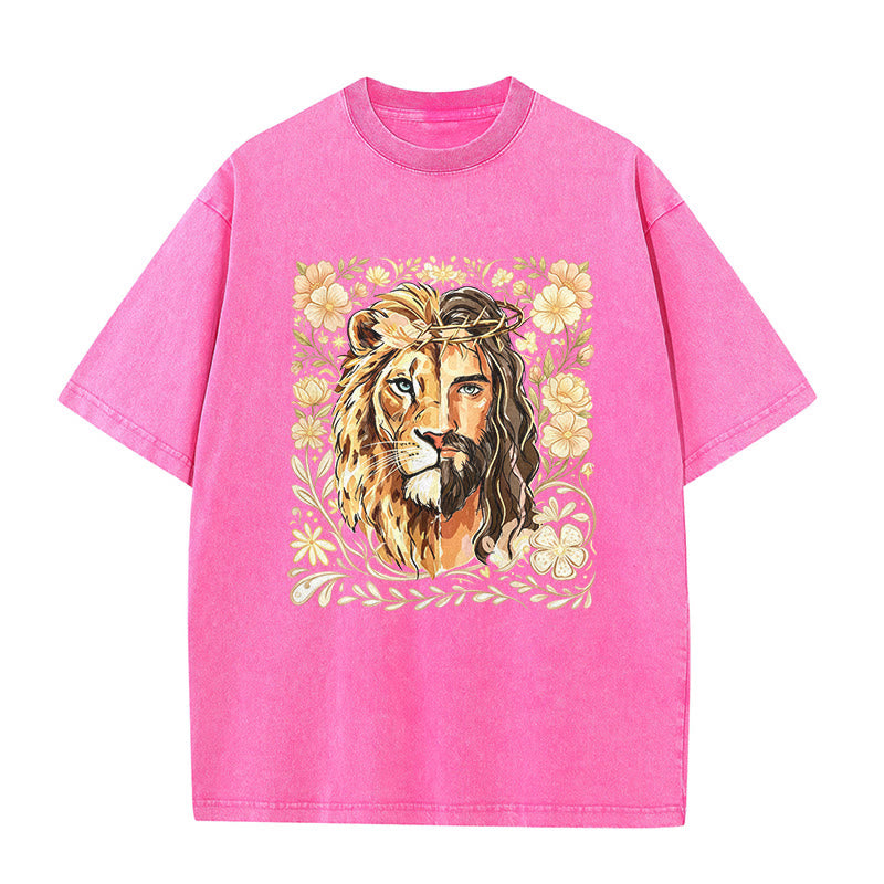 Christianartworkshop Camiseta unisex lavada con estampado floral del León de Judá y declaración de fe. - Rosa - 5XL - image 6
