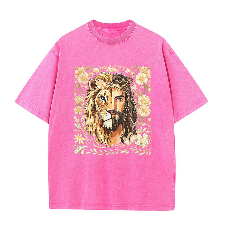 Christianartworkshop Camiseta unisex lavada con estampado floral del León de Judá y declaración de fe. - Rosa - 5XL - image 6
