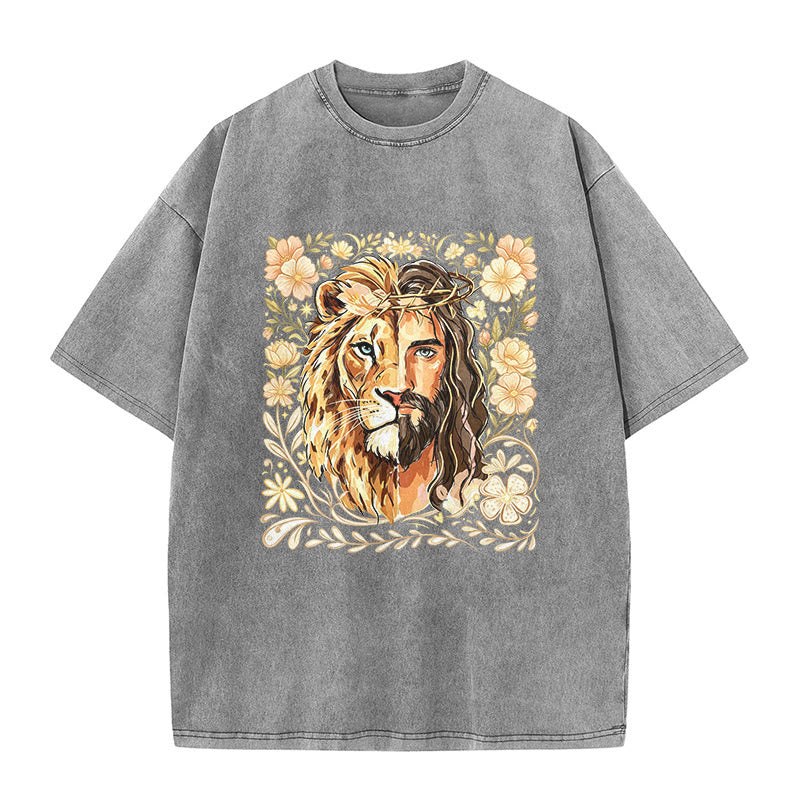 Christianartworkshop Camiseta unisex lavada con estampado floral del León de Judá y declaración de fe. - Gris - 5XL - image 9