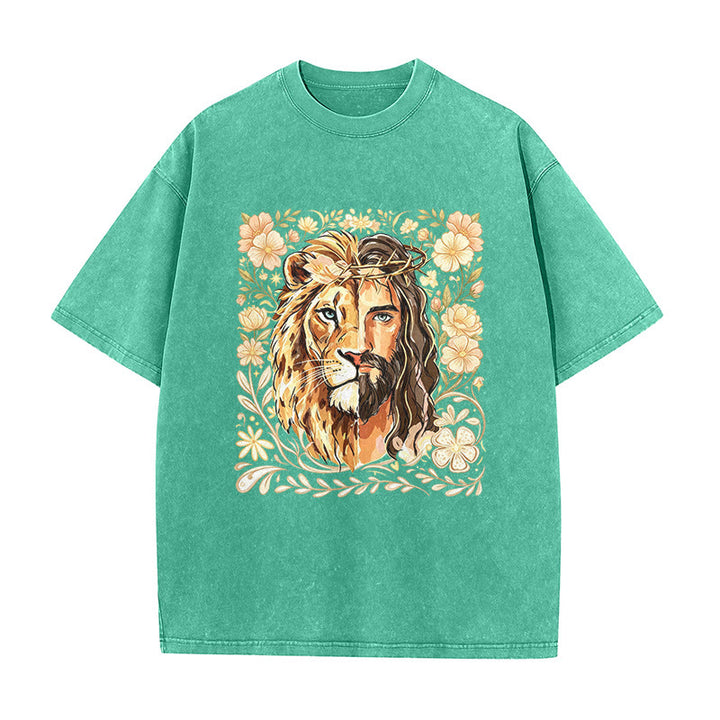 Christianartworkshop Camiseta unisex lavada con estampado floral del León de Judá y declaración de fe. - Verde - 5XL - image 3