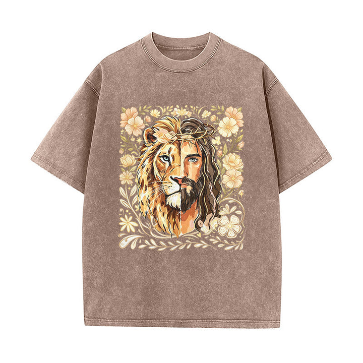Christianartworkshop Camiseta unisex lavada con estampado floral del León de Judá y declaración de fe. - Marrón - 5XL - image 4