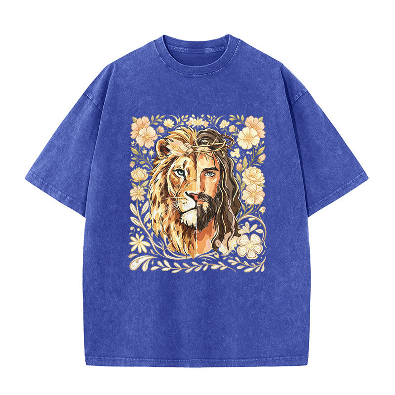 Christianartworkshop Camiseta unisex lavada con estampado floral del León de Judá y declaración de fe. - Azul - 5XL - image 8