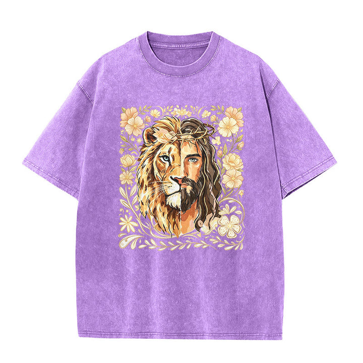 Christianartworkshop Camiseta unisex lavada con estampado floral del León de Judá y declaración de fe. - Púrpura - 5XL - image 7