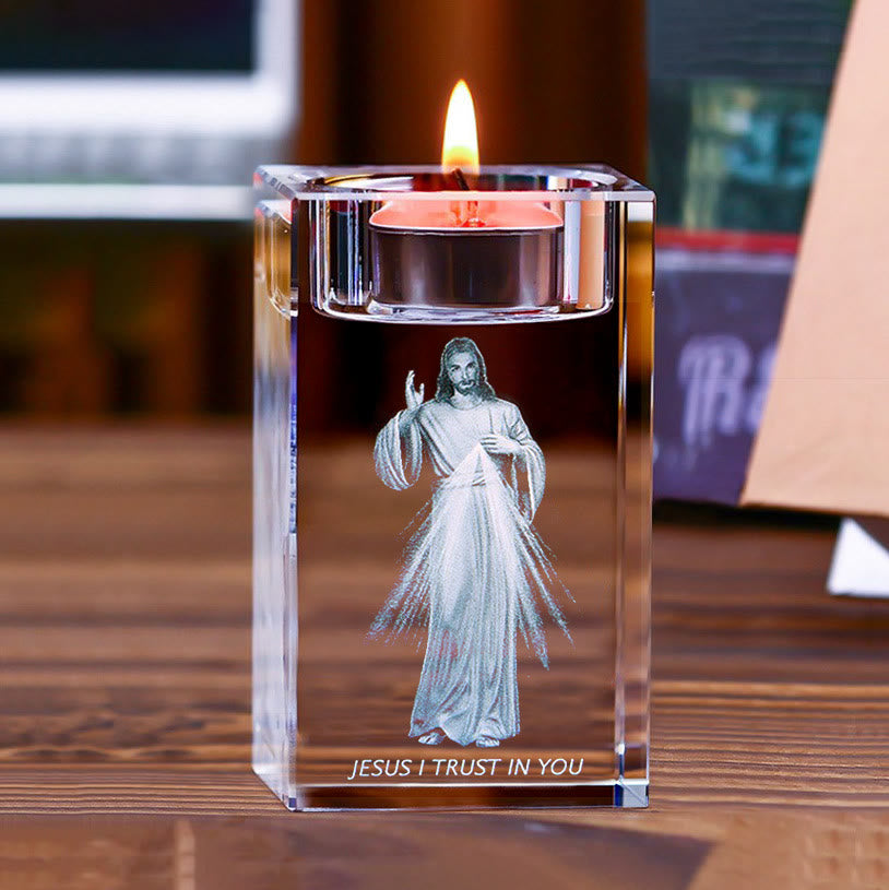 Christianartworkshop Portavelas luminoso con forma sagrada grabada en el interior, compatible con velas pequeñas: un símbolo de una atmósfera de oración pacífica. - Divina Misericordia Jesús - 1,97''*1,97''*3,94''/5*5*10cm - image 0