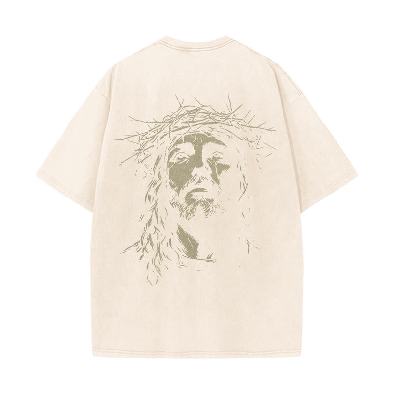 Christianartworkshop Camiseta unisex lavada con detalle de cruz y corona de espinas - image 6