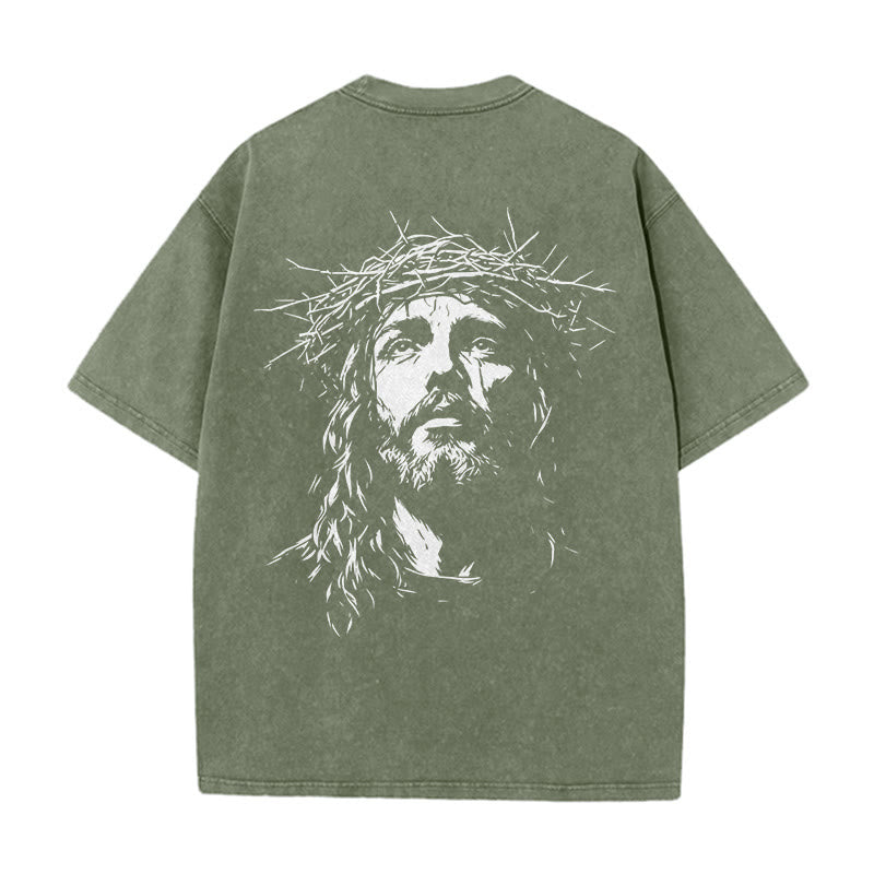 Christianartworkshop Camiseta unisex lavada con detalle de cruz y corona de espinas - image 9