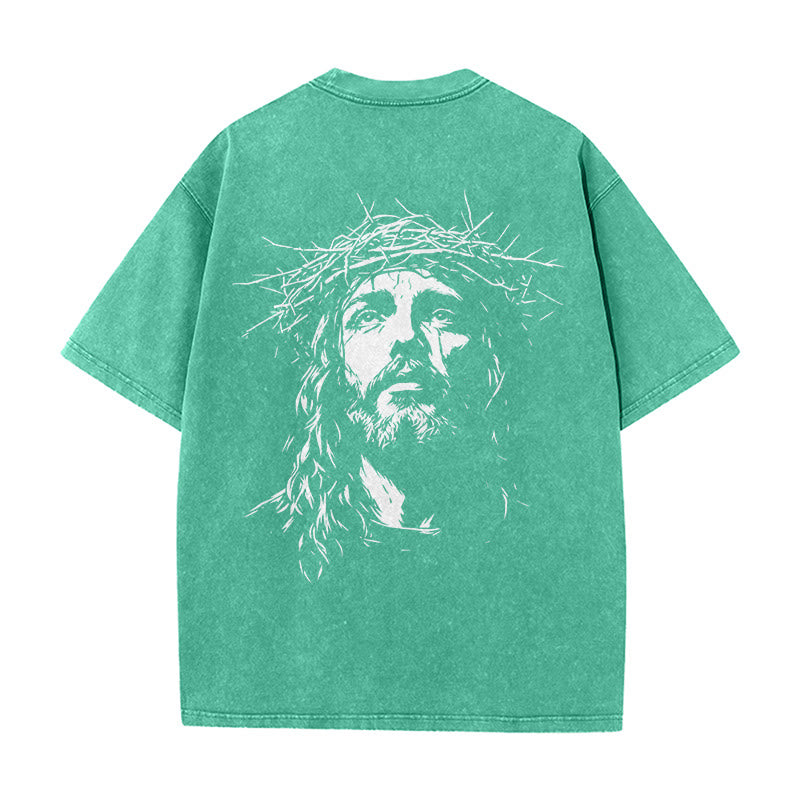Christianartworkshop Camiseta unisex lavada con detalle de cruz y corona de espinas - image 12