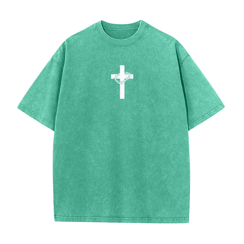 Christianartworkshop Camiseta unisex lavada con detalle de cruz y corona de espinas - image 13