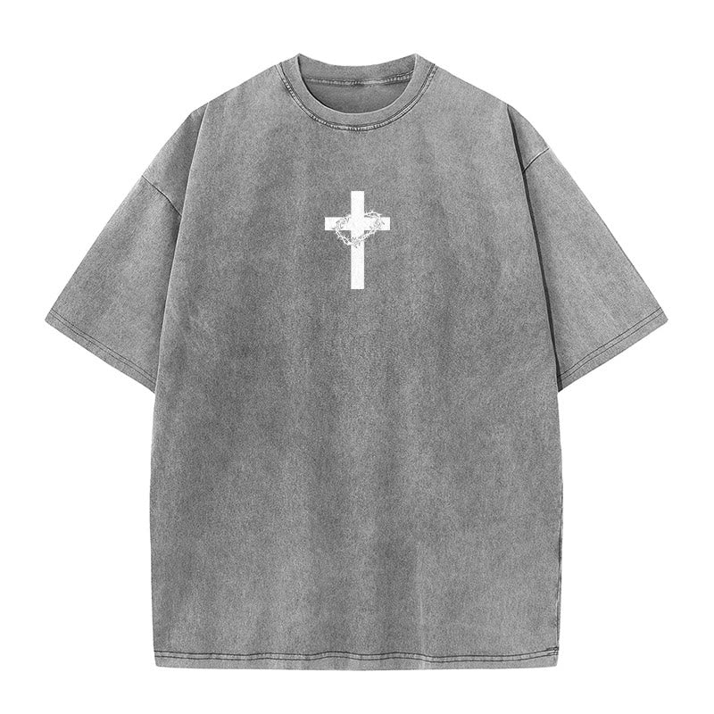 Christianartworkshop Camiseta unisex lavada con detalle de cruz y corona de espinas - image 28