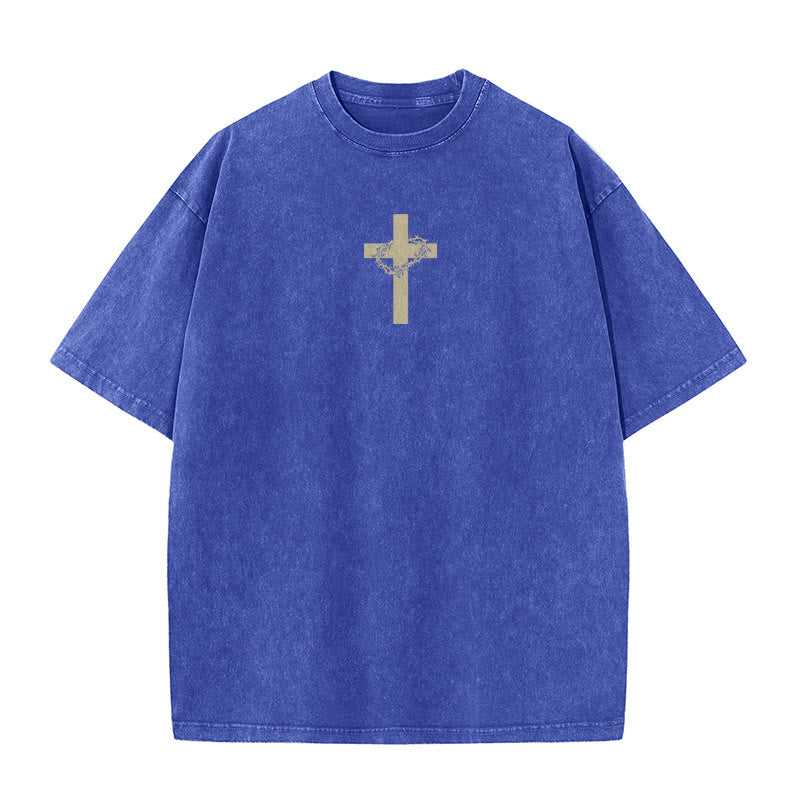 Christianartworkshop Camiseta unisex lavada con detalle de cruz y corona de espinas - image 25