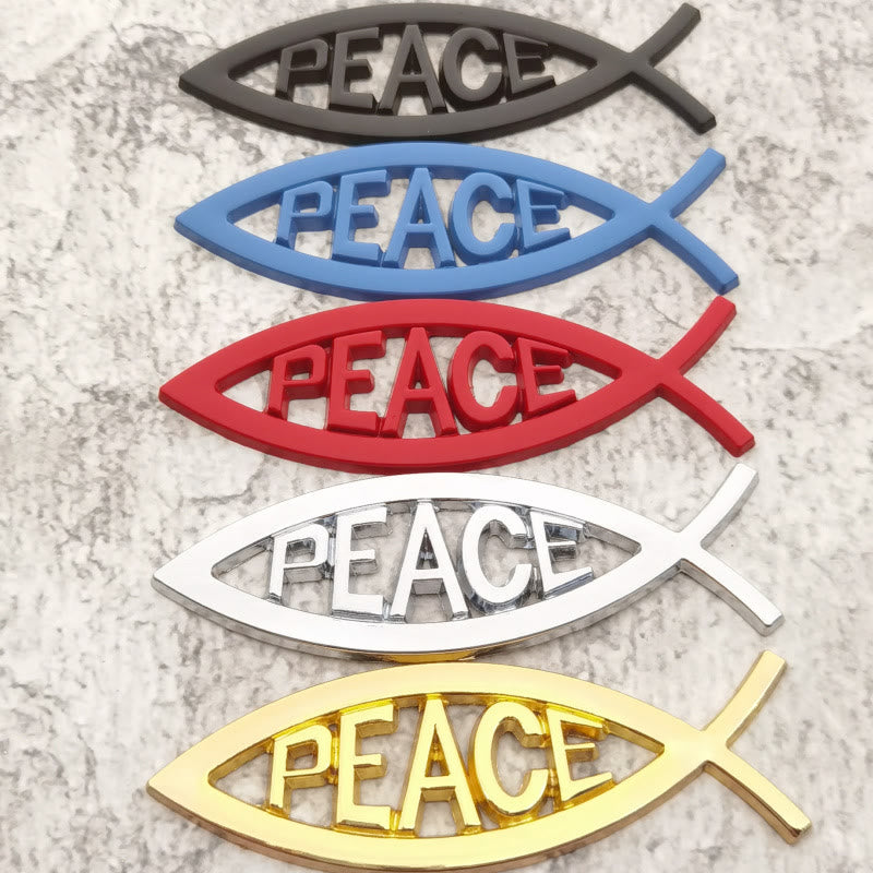 Christianartworkshop Pegatina para coche con marco hueco y letras PAZ en relieve de Ichthys Fish: Un símbolo de tranquilidad celestial y conducción segura. - Juego de 5 colores - image 3