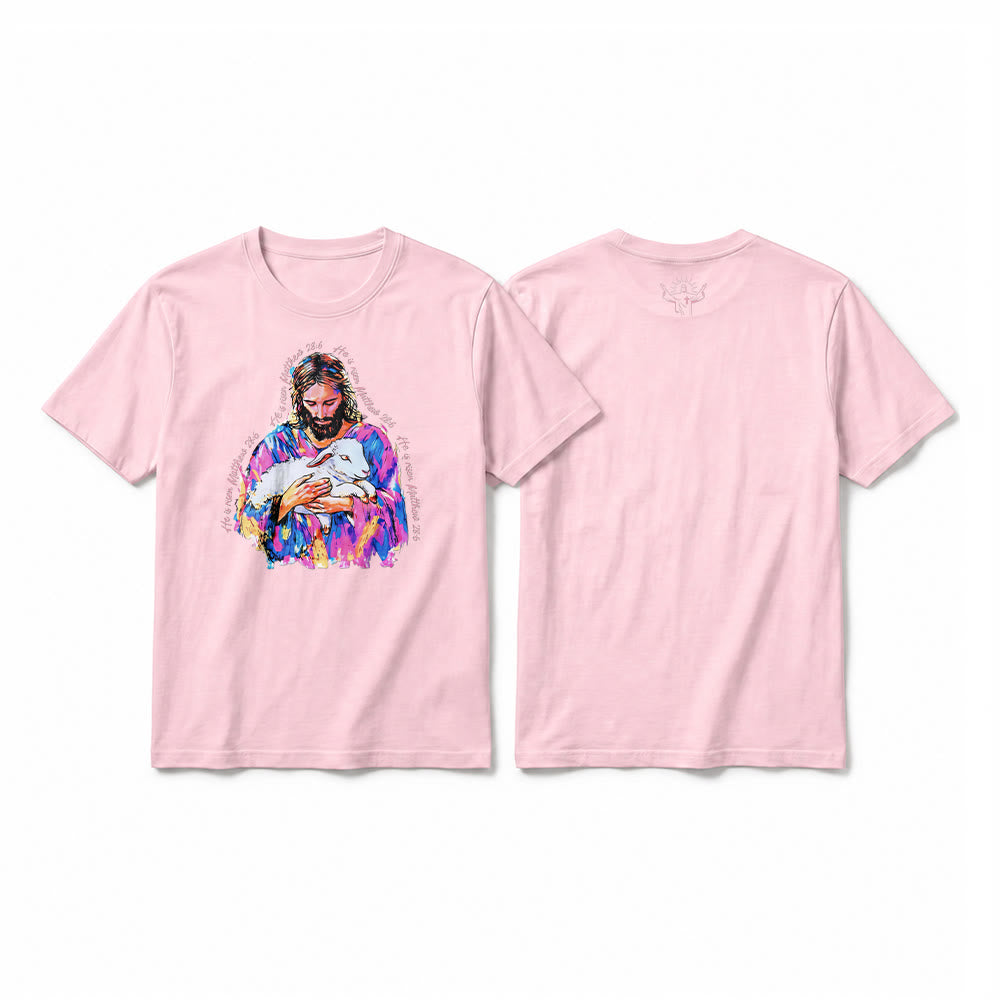 Christianartworkshop "Ha resucitado Mateo 28:6" Camiseta de manga corta premium Jesús y el Cordero - Rosa - 2XL - image 25